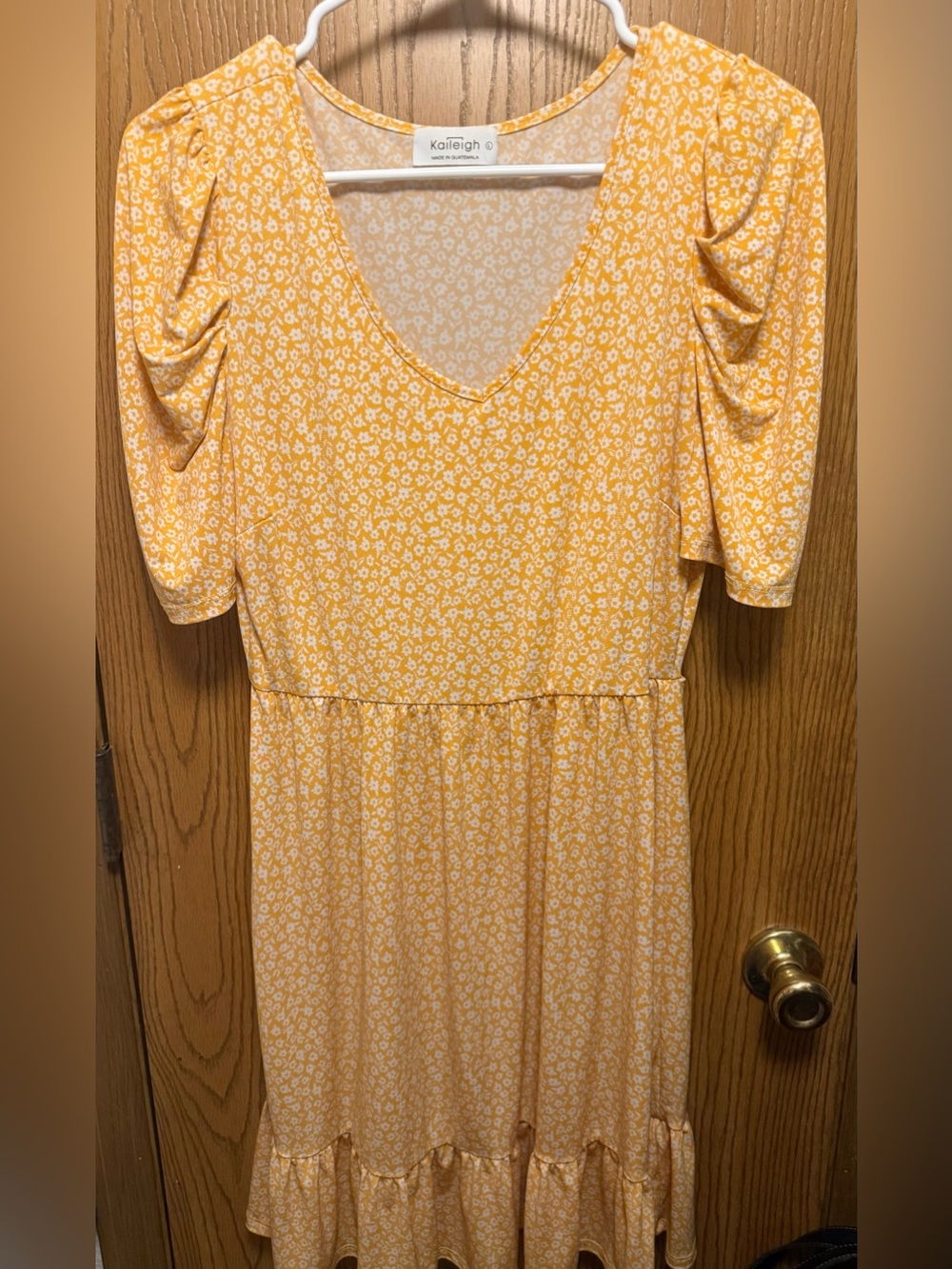 Kaileigh Yellow Ditsy Floral V-Neck Midi Dress